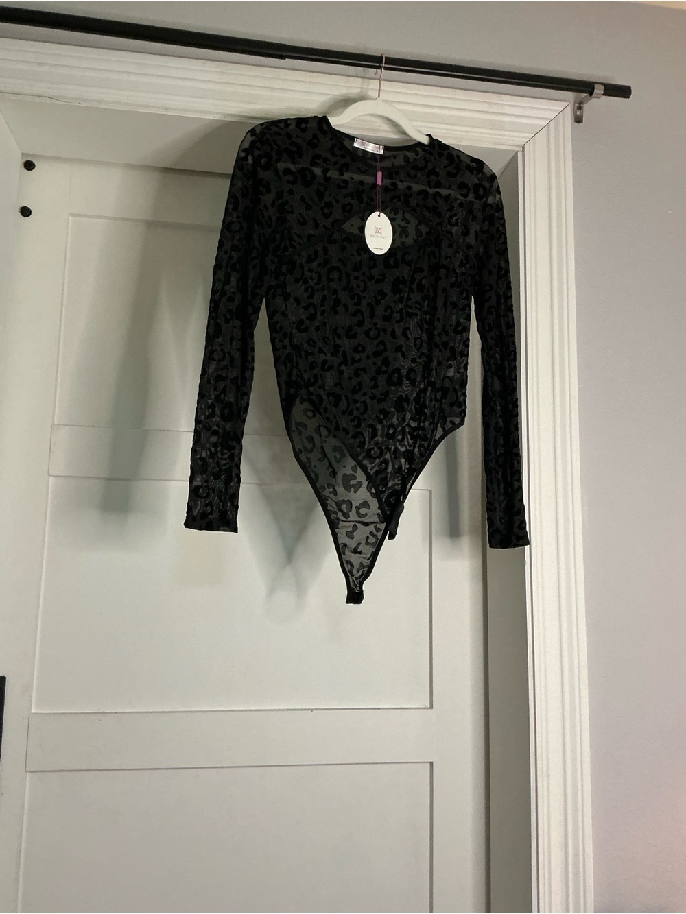 Black Leopard Velvet Long-Sleeve Bodysuit